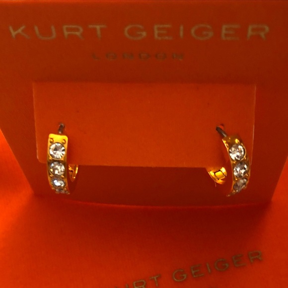 Kurt Geiger London Orange Metallic Huggie Hoops Crystal Accents NWT & Dust Bag - Picture 7 of 12